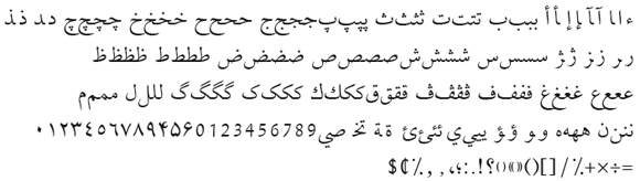 Character Set for Arabic Fonts